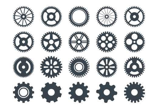 Cogwheel machine gear icon, set of gear wheels. Vector illustration, isolated.