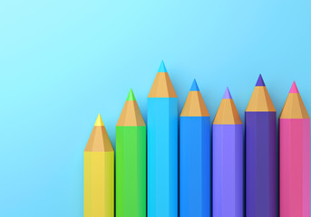 Pencils on blue isolated background. 3d