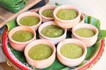 Green coconut Sweet Pudding (Kanom Piakpoon).