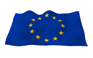 Slightly waving flag of the European Union isolated on white background, 3D rendering. Symbol of Europe