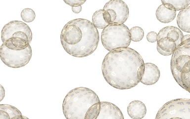 Bitcoin economic financial bubble. Cryptocurrency 3D illustration. Digital white background. Business concept.