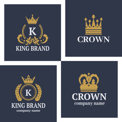 Crown king vintage premium white badge heraldic ornament luxury kingdomsign vector illustration.