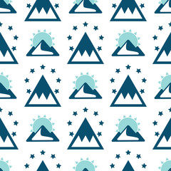 Vector mountain exploration vintage background seamless pattern rock silhouette design elements