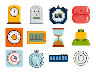 Clock and watches vector timer colorful measurement tools number digital information stopwatch illustration