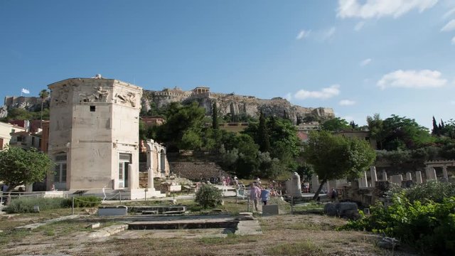 tower of the winds time lapse, athens, greece
