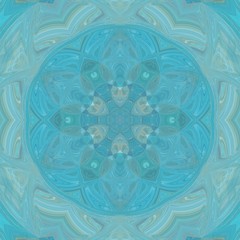 Elegant turquoise and blue meditation mandala. Kaleidoscopic flower. Creative pattern for any printed production, print on fabric, canvas, paper and ceramic. Template for decoration of design products