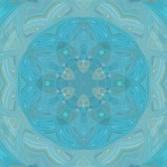 Elegant turquoise and blue meditation mandala. Kaleidoscopic flower. Creative pattern for any printed production, print on fabric, canvas, paper and ceramic. Template for decoration of design products