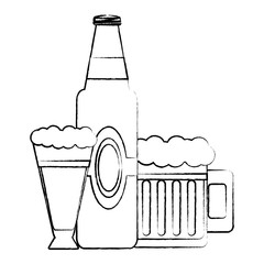 german beer bottle and mugs over white background, vector illustration