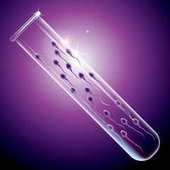 Sperm detection concept design, sperm in a test tube. The background is purple.
