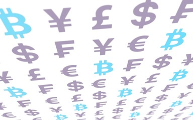 Bitcoin background. Cryptocurrency 3D illustration. Digital currency symbol. Business concept