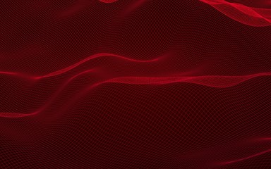Abstract red landscape background. Cyberspace grid. Hi-tech network. 3d technology illustration. 3D illustration