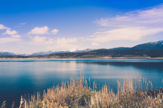 Beautiful Lake Granby in Colorado Rocky Mountains on a sunny day