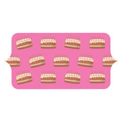 banner with birthday cake pattern over white background, vector illustration