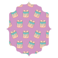 arabic frame with sweet cake pattern over white background, vector illustration