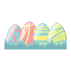 easter eggs in the grass over white background, vector illustration