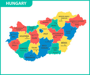 The detailed map of Hungary with regions or states and cities, capital. Administrative division