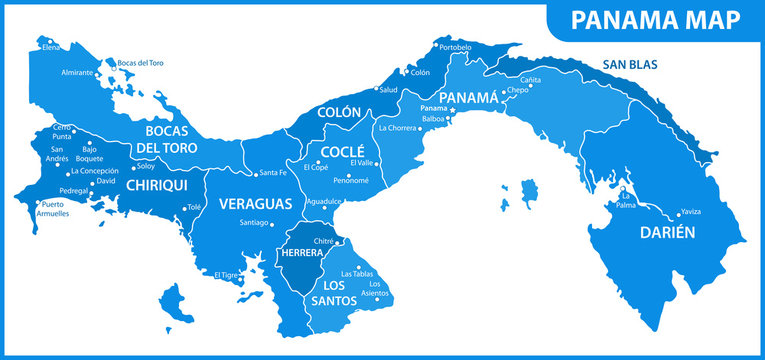 The detailed map of Panama with regions or states and cities, capital. Administrative division
