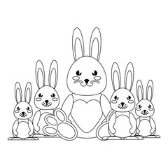 Happy cute rabbits together over white background, vector illustration