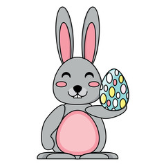 cute bunny with easter egg over white background, vector illustration