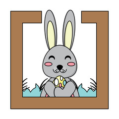 decorative frame with cute rabbit adn easter eggs over white background, vector illustration
