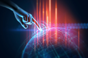 3d illustration of hand touch gesture on futuristic technology element
