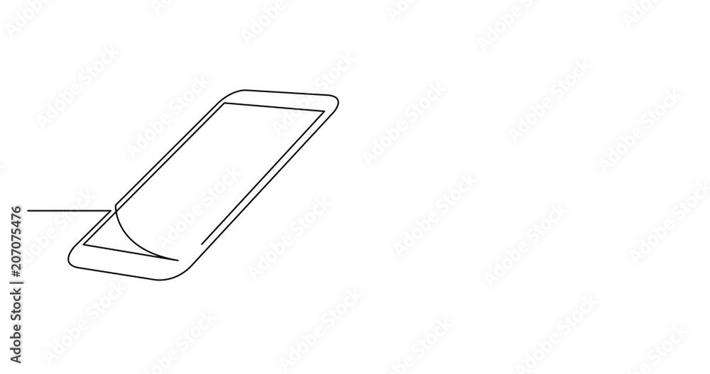 Poster self drawing animation of continuous line drawing of mobile phone