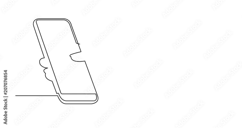 Poster self drawing animation of continuous line drawing of hand with social media app on mobile phone