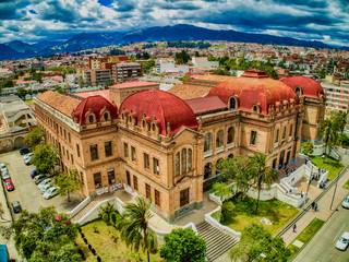 Aerial View of Benigno Malo High School in Cuenca, Ecuador - obrazy, fototapety, plakaty