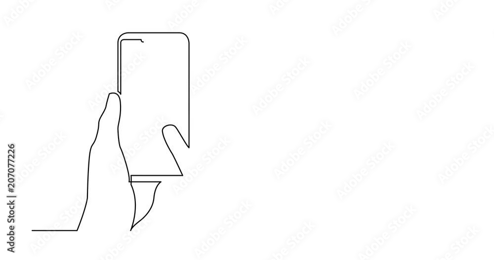 Poster self drawing animation of continuous line drawing of hand with mobile phone