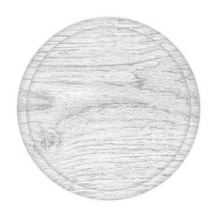 round wooden plate top view on white background