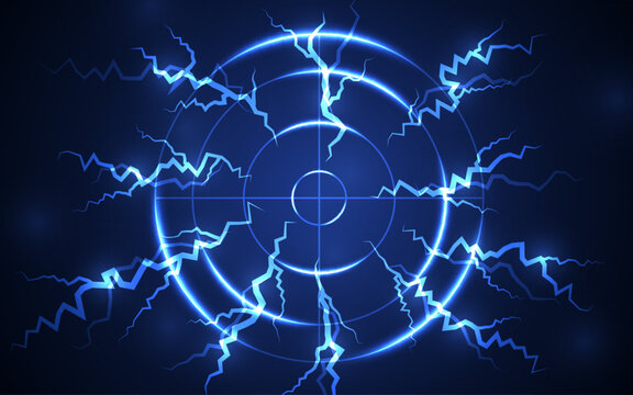 Abstract blue radar, target, shooting range with lightning digital technology concept.