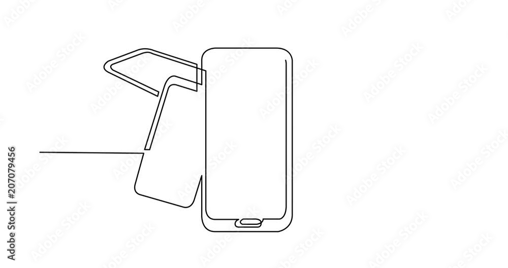 Poster self drawing animation of continuous line drawing of mobile phone