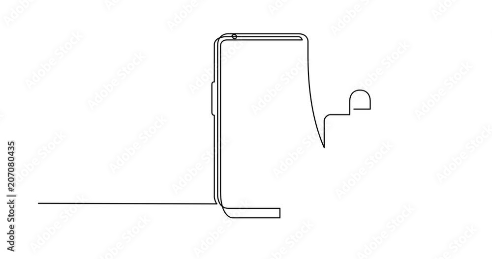 Poster self drawing animation of continuous line drawing of mobile phone with security lock