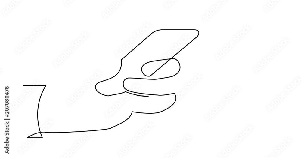 Poster self drawing animation of continuous line drawing of hand with mobile phone