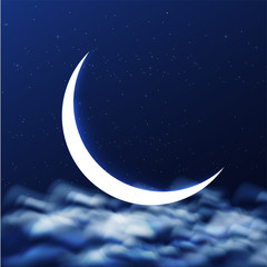 Obraz na płótnie Canvas Crescent moon on cloudy blue background.