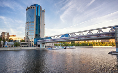 A bridge across the river in the center of Moscow, the capital of Russia, a beautiful urban summer landscape
