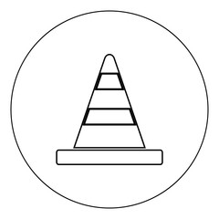 Road cone icon black color in circle vector illustration isolated