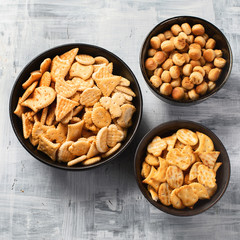 Mix of crackers and popcorn.