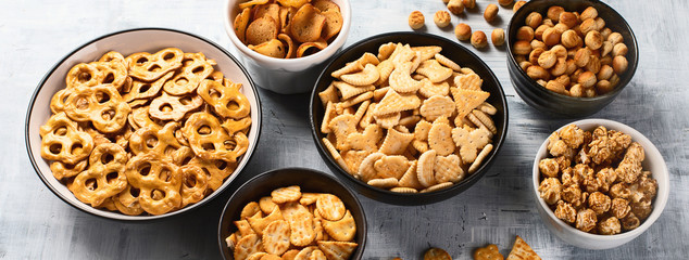 Mix of crackers and popcorn.