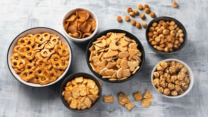 Mix of crackers and popcorn.