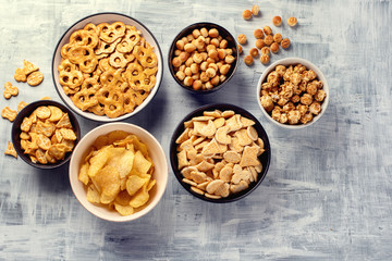 Mix of crackers and popcorn.