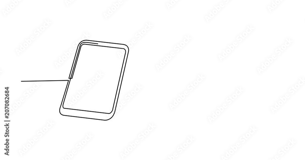 Poster self drawing animation of continuous line drawing of mobile phone