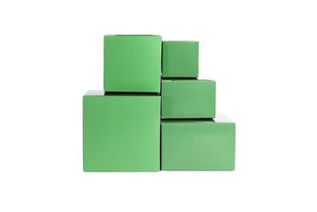 Five green boxes