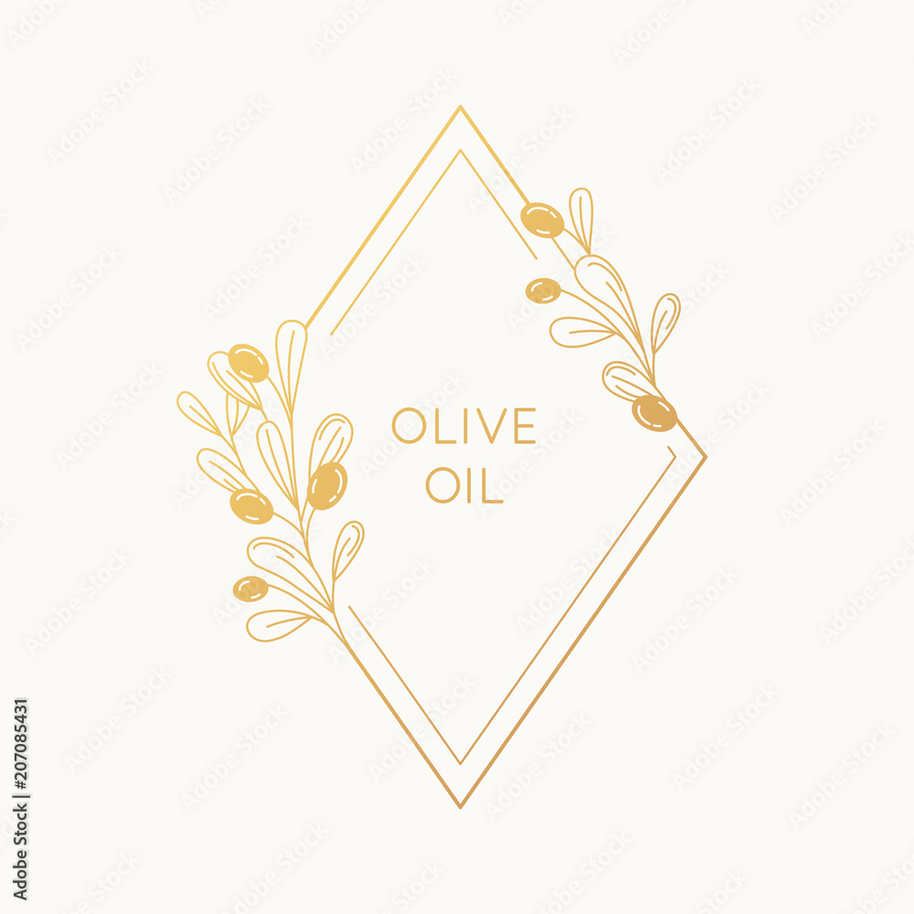 Poster vector linear frame and badge design for packaging for olive oil products
