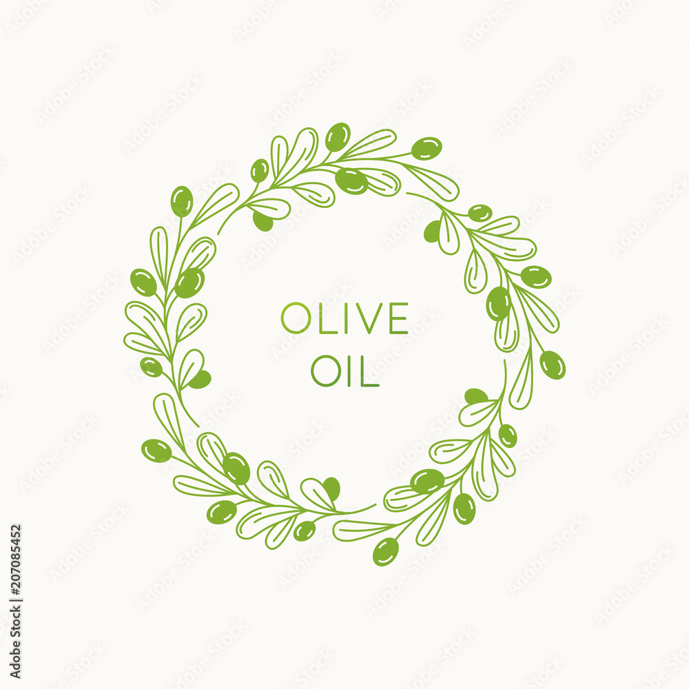Poster vector linear frame and badge design for packaging for olive oil