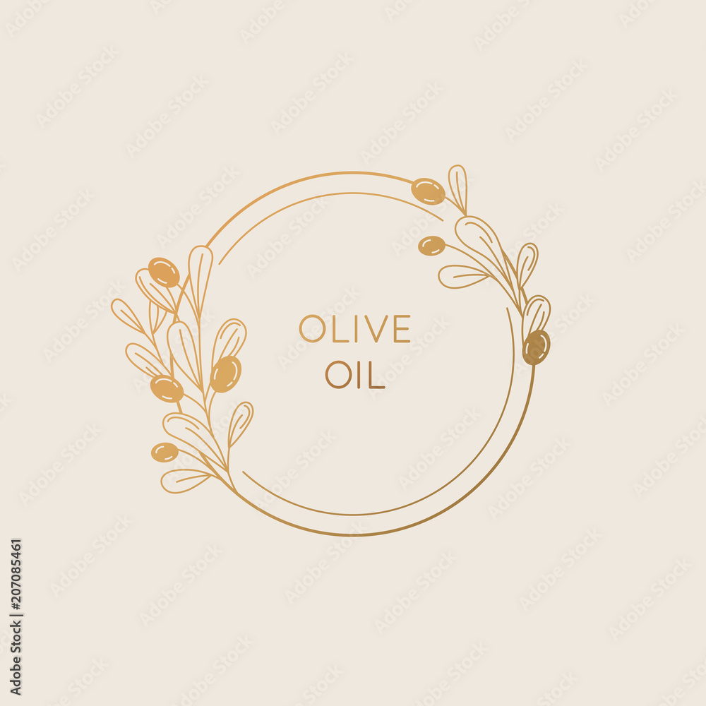 Poster vector linear frame and badge design for packaging for olive oil