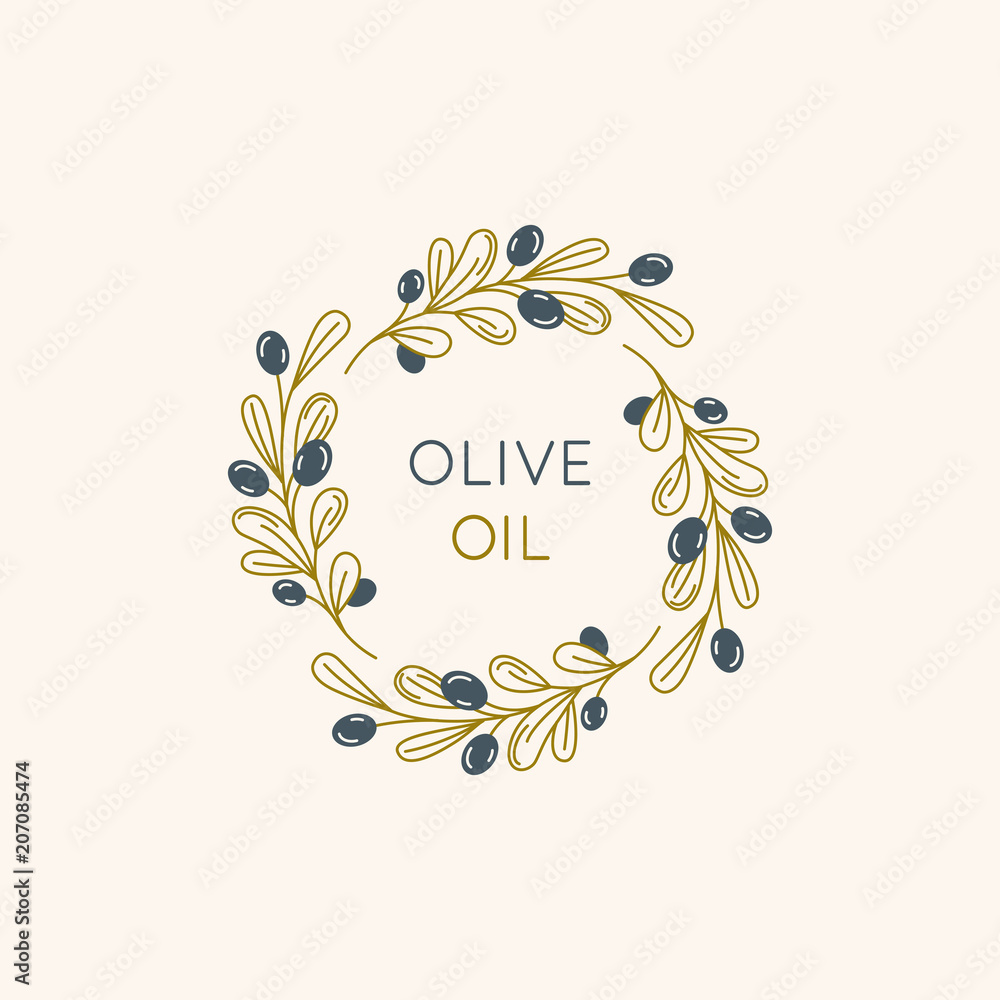 Poster vector linear frame and badge design for packaging for olive oil