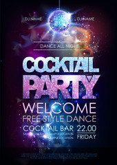 Disco ball background. Disco cocktail party poster on open space background