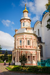 Fototapeta na wymiar Nadkladeznaya chapel at Holy Trinity St. Sergius Lavra