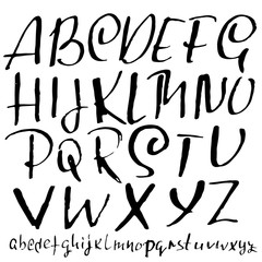 Handdrawn dry brush font. Modern brush lettering. Grunge style alphabet. Vector illustration.